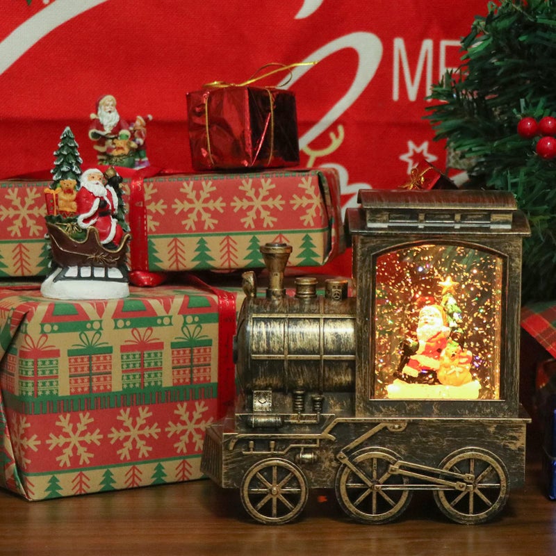 GenSwin Christmas Snow Globe Lantern Train Water Swirling Glitter with 6H Timer  Musical LED Lighted Battery Operated Santa Claus Scene for Christmas Home Decoration and Gift(Copper) - Image 4